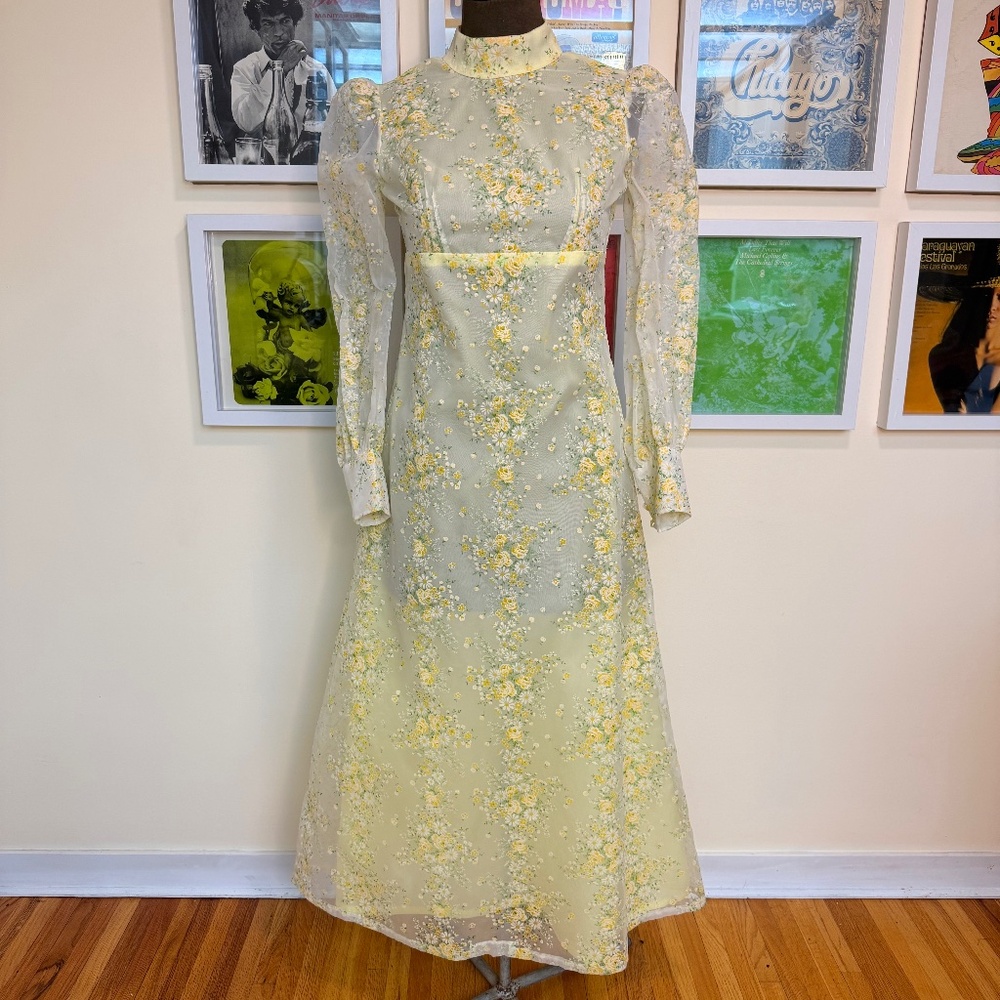 Vintage 60s Sheer Floral Maxi Dress 🌼: